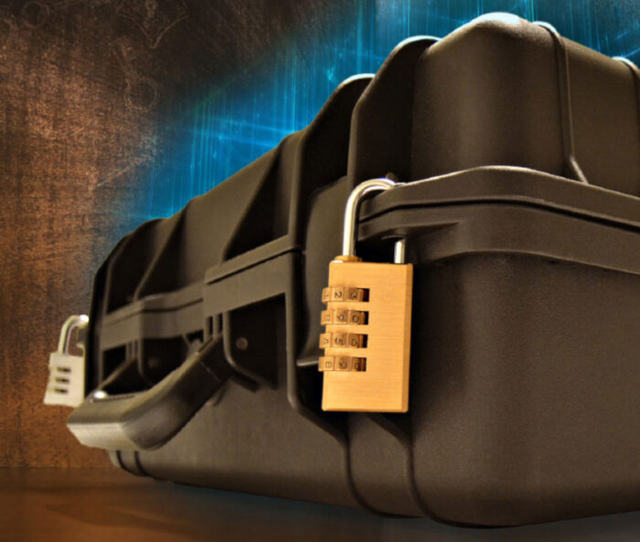 a box with a combination lock