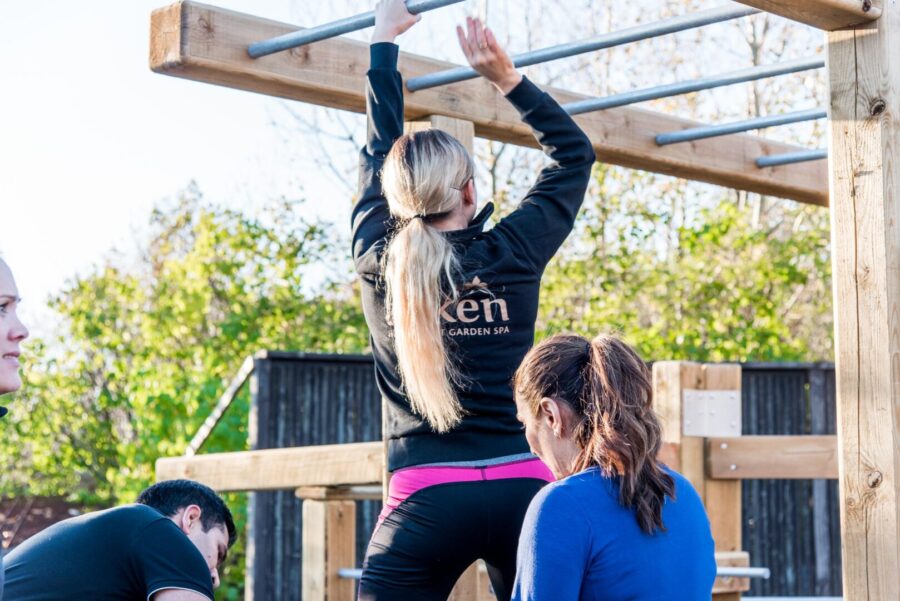 girls exercising in an outdoor gym