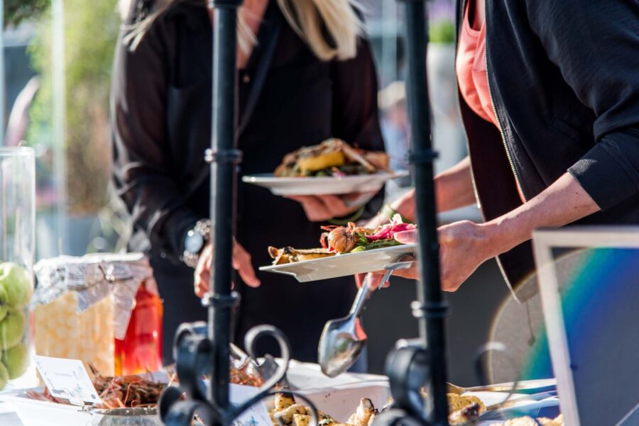 people picking from the buffet
