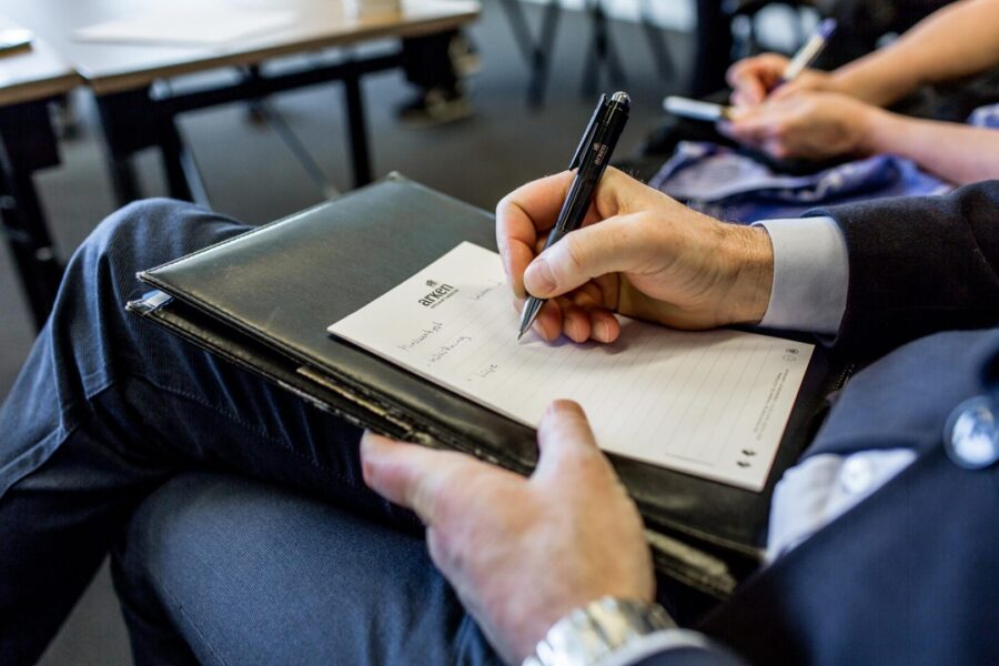 Taking notes at the conference